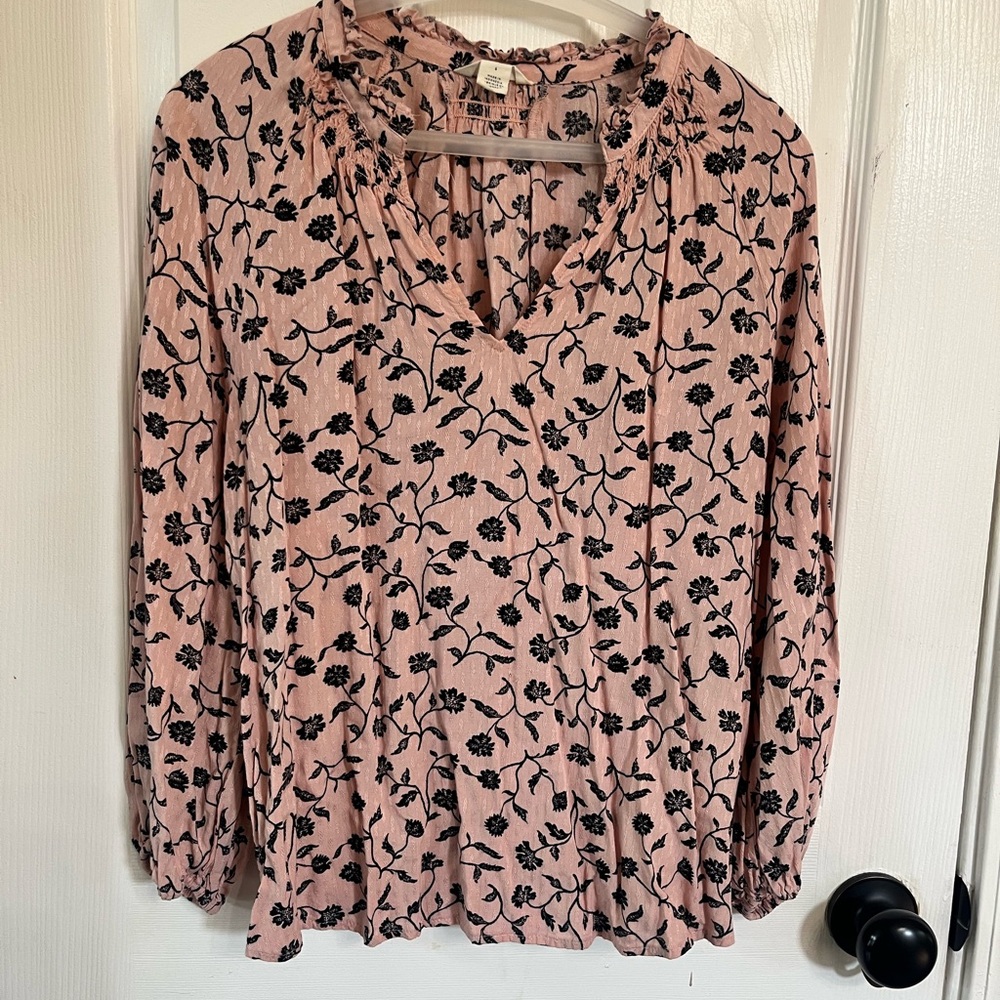 Caslon Pink and Black Floral Blouse